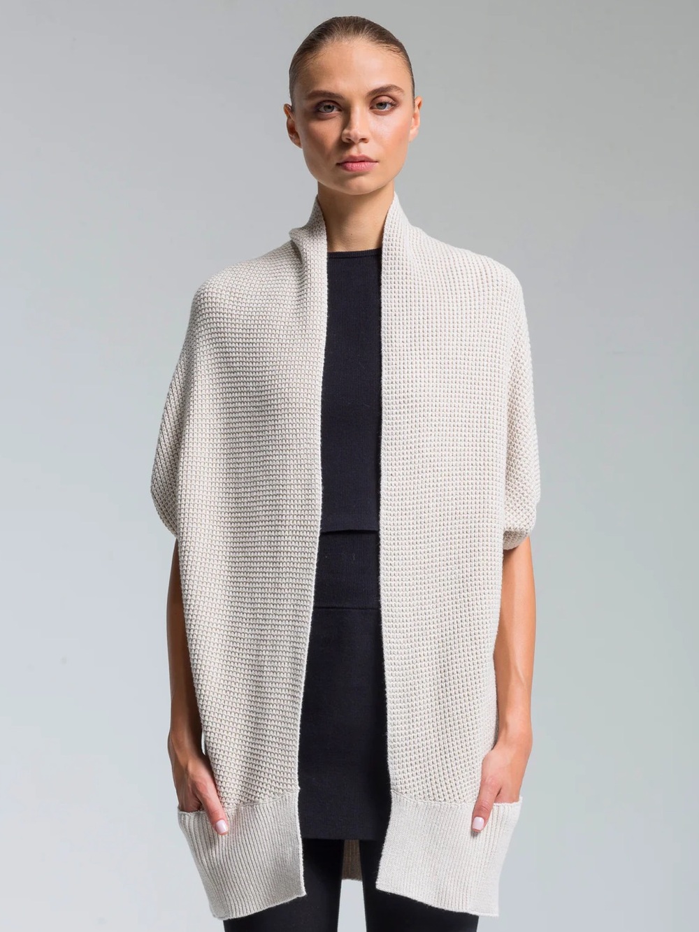 NFP Studio Merino Wool Light Gray Open Front Cardigan Size 1/2 Minimalist Luxury